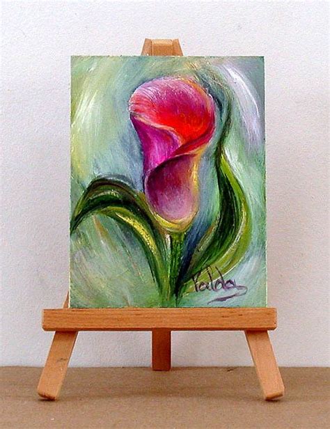 Pink Calla Lilly 3x4 Inch Original Miniature Oil Painting Etsy En