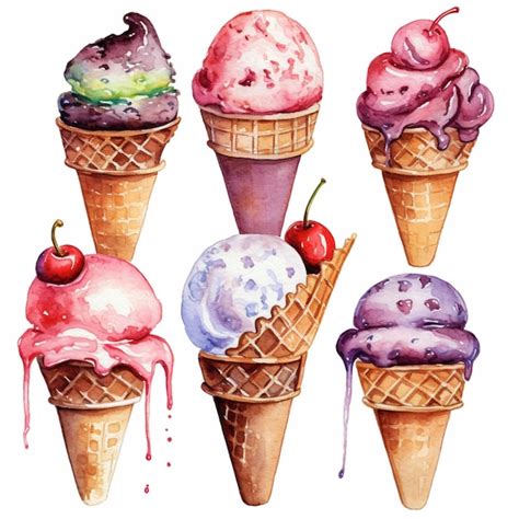 Premium Photo | There are six ice cream cones with different flavors of ice cream generative ai