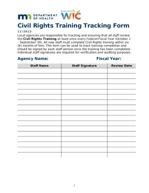 Civil Rights Training Tracking . WIC local agencies can use to track review of Civil Rights ...