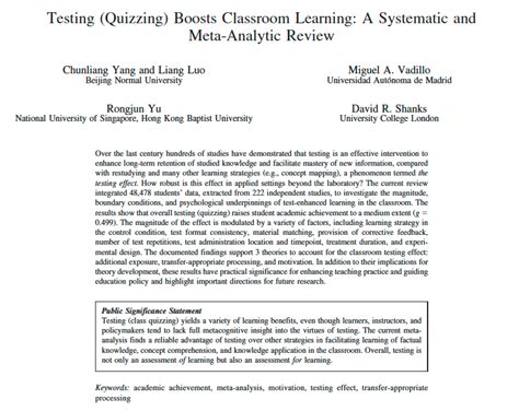 Research Testing Quizzing Boosts Classroom Learning Tips For