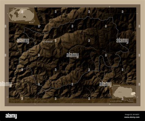 Trashigang District Of Bhutan Elevation Map Colored In Sepia Tones