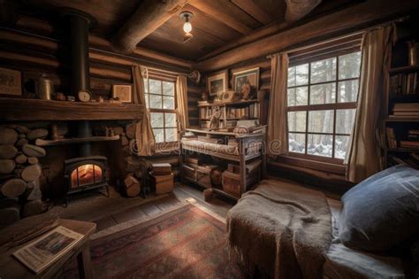 Cozy Cabin Retreat With Fireplace Books And Warm Blankets For The