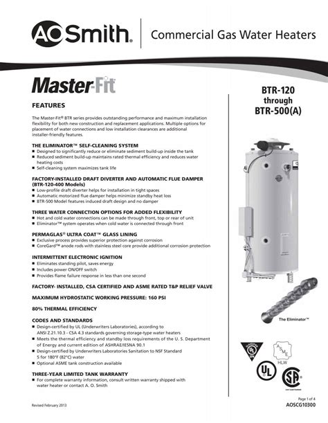 aoscg10300 - A.O. Smith Water Heaters