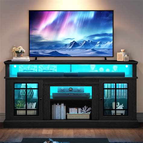 Amazon Yitahome Black Tv Stand For Inch Tv With Led Lights