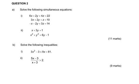 Solved Question 2 A Solve The Following Simultaneous