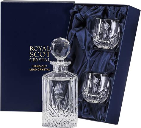 Royal Scot Crystal Scottish Thistle Whisky Set Barrel Tumblers Presentation Boxed