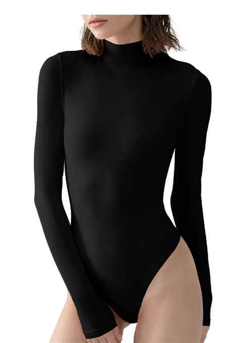 Pumiey Womens Scoop Neck Long Sleeve Bodysuit Body Hugging