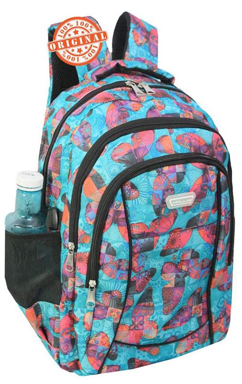 Mochila Escolar Feminina Esportiva Azul Borboleta Moderna Adulta