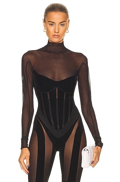 Wolford X Mugler Flock Shaping Bodysuit In Black Fwrd