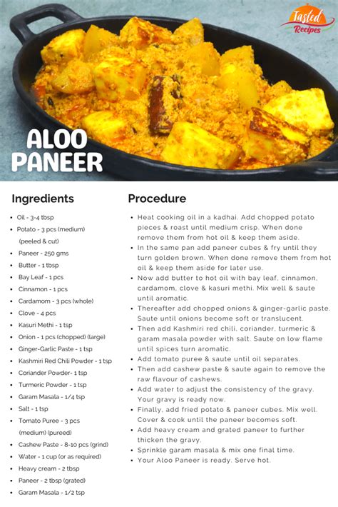 Aloo Paneer - Tasted Recipes