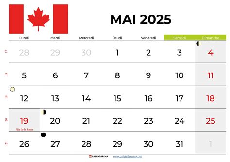 calendrier mai  quebec