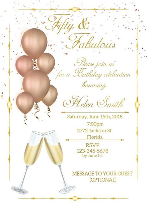 50th Birthday Invitation For Women Fifty And Fabulous Etsy Free