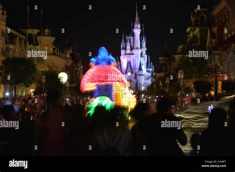 Walt Disney World Parade at night & fireworks Orlando Florida USA Stock ...