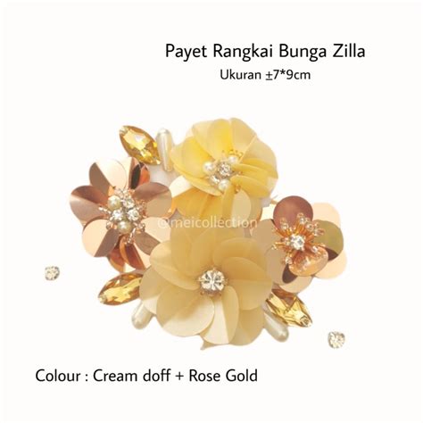 Jual Payet Rangkai Bunga 3d Apbr Zilla Set Rose Gold Cream Doff 7cm 8cm