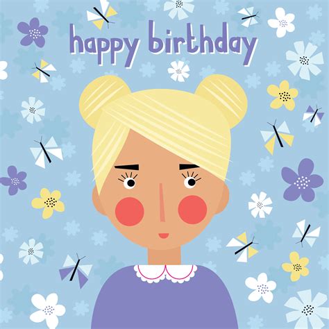 Happy Birthday Girl With Hair Buns Fwp023 Fiona Wilson Prints