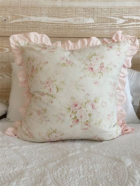 Shabby Chic Floral Ruffle Pillow Sham Euro Pillow Cover Pink Etsy