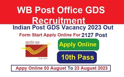 WB Post Office GDS Recruitment 2024 Apply Online For 2127 Post