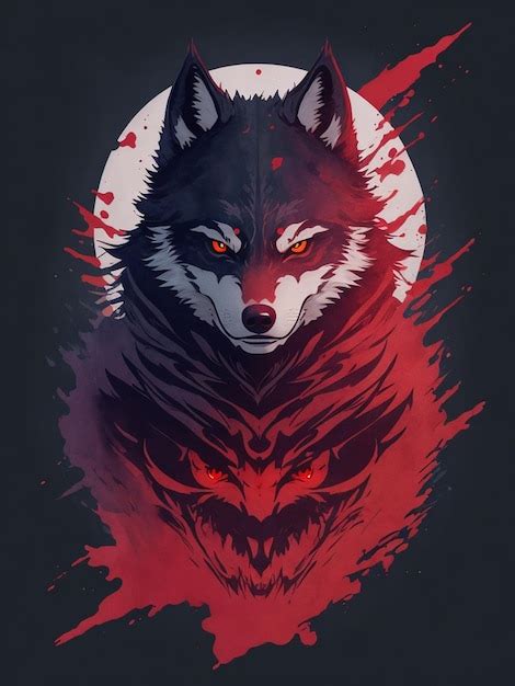 Premium AI Image | Red wolf with a full moon in the background Tshirt design