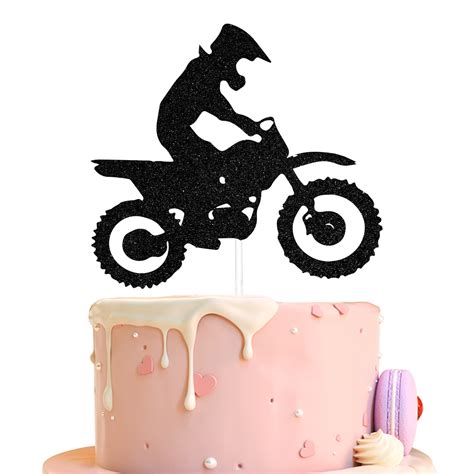 Buy Black Glitter Dirt Bike Cake Topper Motorcycle Birthday