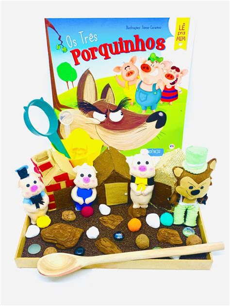 Kit Sensorial Os Tr S Porquinhos Livro Tem Tico Brinquedo Educativo