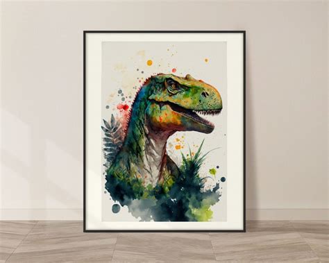 T Rex Watercolor Art Print T Rex Painting Wall Art Decor Etsy