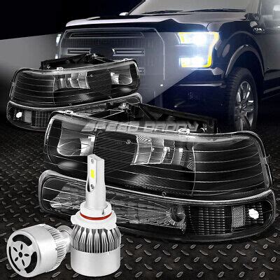 BLACK HOUSING HEADLIGHT CLEAR CORNER WHITE LED 9006 HID FAN FOR 99 02