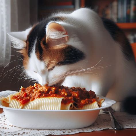 White and Brown Cat Eating Lasagna - Adorable Cat Photos | AI Art ...