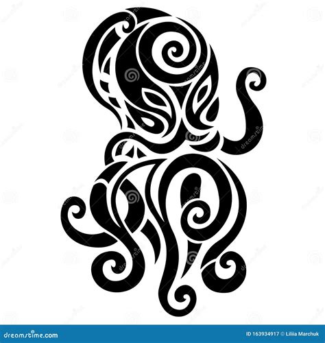 The Black Outline of the Octopus is Drawn with Lines of Different ...