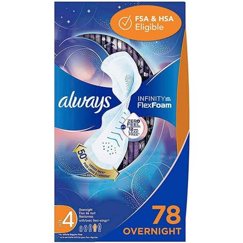 Always Infinity Feminine Pads For Women Size 4 Overnight Absorbency