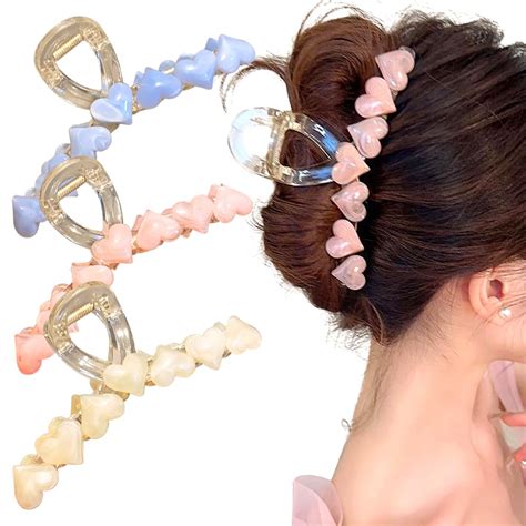 Myhiju 3pcs Jelly Heart Shaped Hair Clips Nonslip Strong