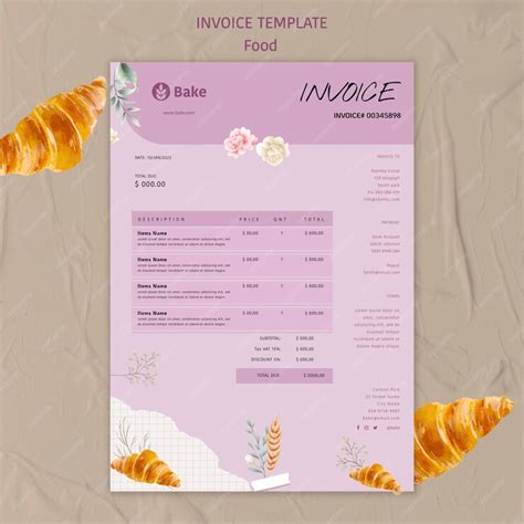 Free PSD | Delicious food invoice template