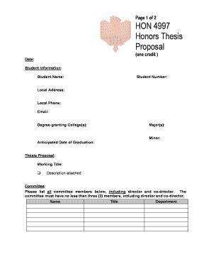 Fillable Online Udmercy Hon Honors Thesis Proposal Form