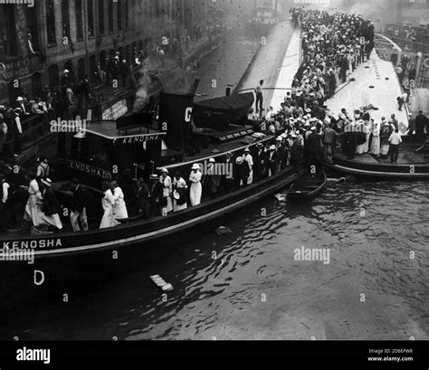 Survivors Of The Eastland Disaster Being Led Ashore By The Tugboat