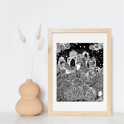 Pen and Ink Art. Black and White Art. Illustration. Wall Art. Sufi ...