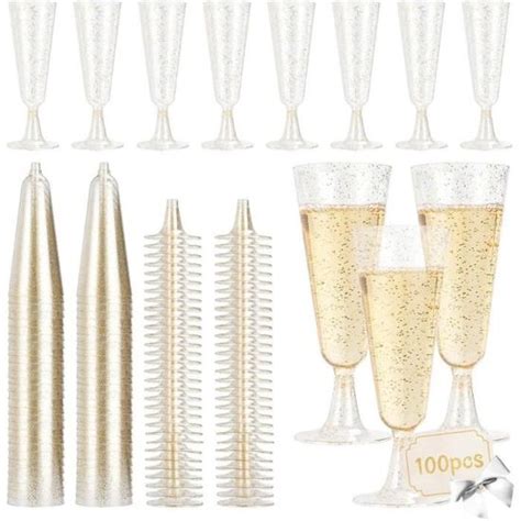 Lot De Fl Tes Champagne En Plastique De Ml Avec Paillettes