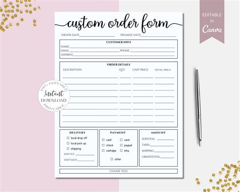 Custom Order Form Template