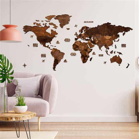 Buy World Wood Wall Art Decor Wooden World 3D World Large