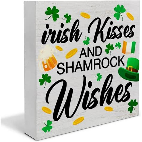 St Patricks Day Decor Rustic Irish Kisses And Shamrock Wishes Wood Block Sign Home Tabletop