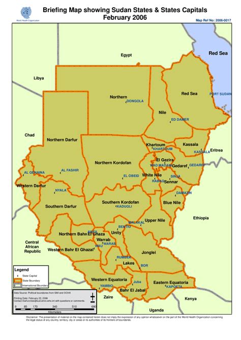 Briefing map showing Sudan states & states capitals (Feb 2006) - Sudan ...