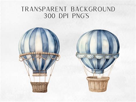 Blue Hot Air Ballon Watercolor Hot Air Balloon For Nursery Or Crafting For Commercial Use