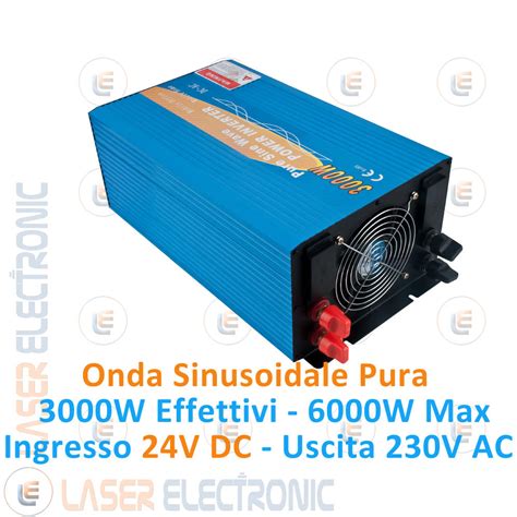 POWER INVERTER 3000W AD ONDA SINUSOIDALE PURA DA 24V DC A 230V AC