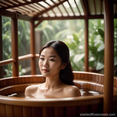 Chinese Woman Taking a Canopy Bath in 1970s Stable Diffusion en línea