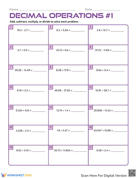 Decimal Operations Worksheet