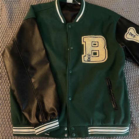 Dark Green Varsity Jacket Fits Oversized... - Depop