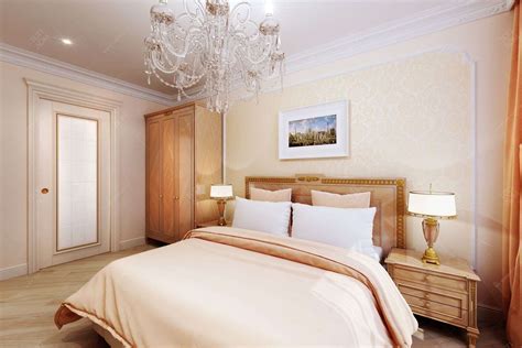 Люстра с хрусталем в дизайне персиковой гостевой спальни