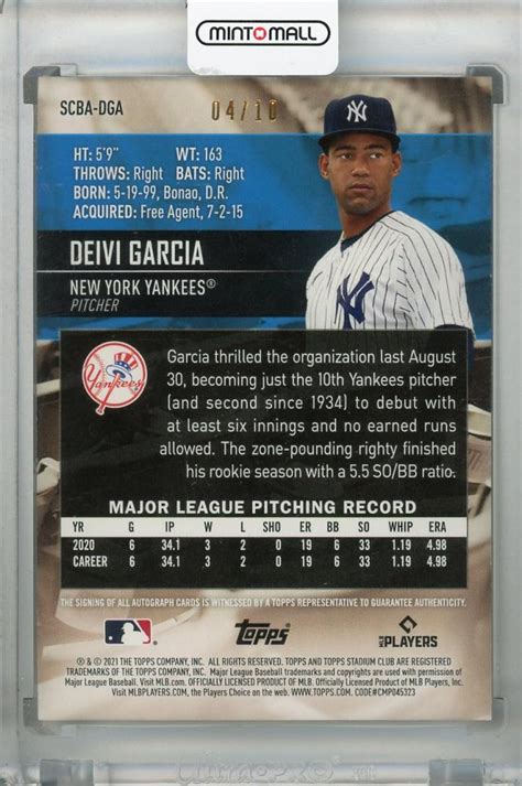 Mint Topps Stadium Club New York Yankees Deivi