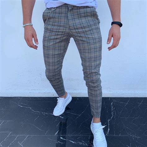 Shop Men S High Waist Lattice Printing Casual Pencil Pants Online With