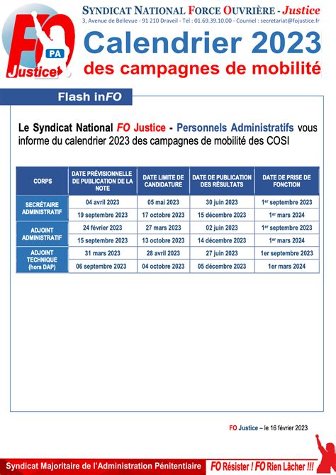 Personnels Administratifs Calendrier 2023 des campagnes de mobilité