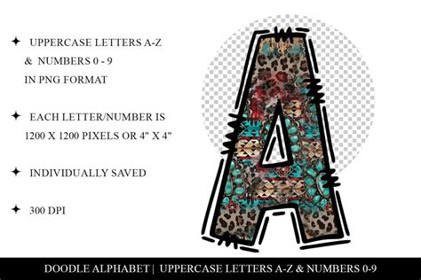 Serape Teal And Leopard Letters Western Doodle Alphabet Set So Fontsy