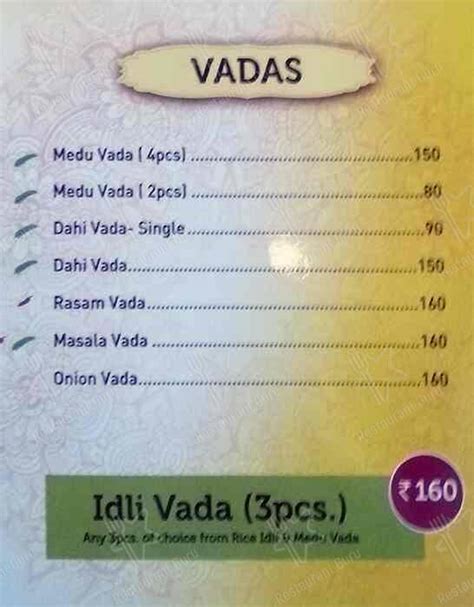 Menu At Sagar Ratna Chandigarh Elante Mall Shop No